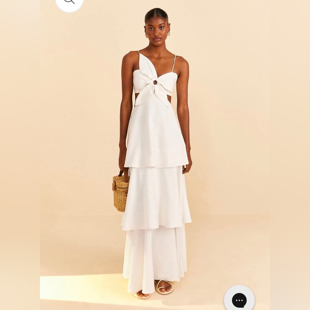 Farm Rio Off White Flower Maxi Dress Anthropologie linen cotton